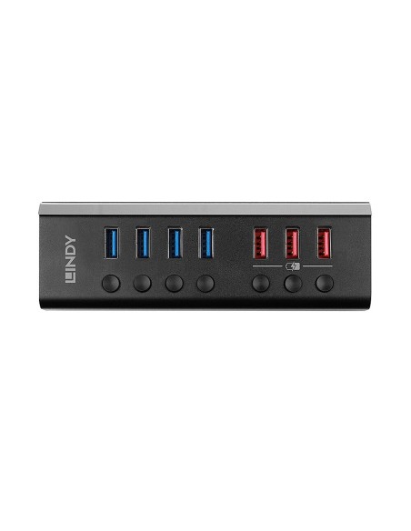 Lindy 4 Port USB 3.0 Hub with 3 Quick Charge 3.0 Ports USB 3.2 Gen 1 (3.1 Gen 1) Type-B 5000 Mbit s Nero