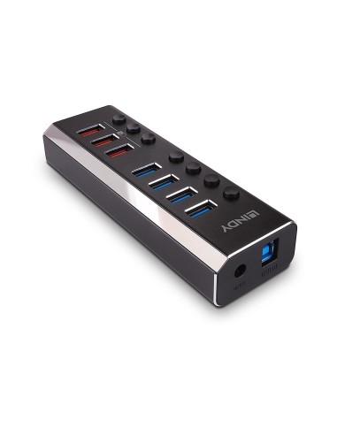 Lindy 4 Port USB 3.0 Hub with 3 Quick Charge 3.0 Ports USB 3.2 Gen 1 (3.1 Gen 1) Type-B 5000 Mbit s Nero