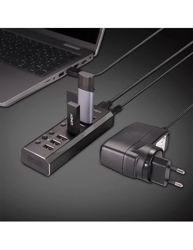 Lindy 4 Port USB 3.0 Hub with 3 Quick Charge 3.0 Ports USB 3.2 Gen 1 (3.1 Gen 1) Type-B 5000 Mbit s Nero