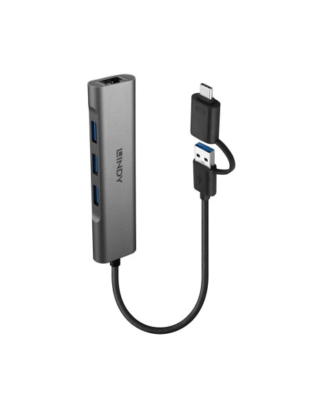 Lindy 43379 hub di interfaccia USB 3.2 Gen 1 (3.1 Gen 1) Type-A + Type-C 5000 Mbit s Grigio
