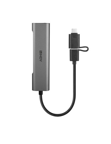 Lindy 43379 hub di interfaccia USB 3.2 Gen 1 (3.1 Gen 1) Type-A + Type-C 5000 Mbit s Grigio