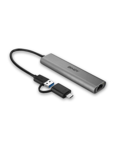 Lindy 43379 hub di interfaccia USB 3.2 Gen 1 (3.1 Gen 1) Type-A + Type-C 5000 Mbit s Grigio