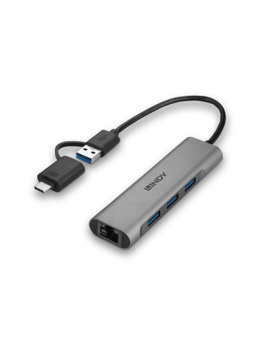 Lindy 43379 hub di interfaccia USB 3.2 Gen 1 (3.1 Gen 1) Type-A + Type-C 5000 Mbit s Grigio
