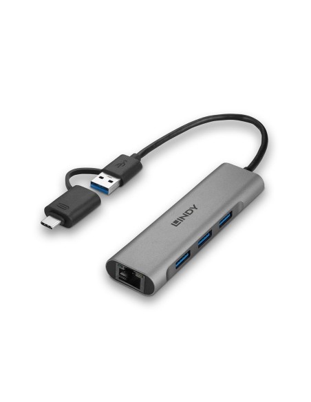 Lindy 43379 hub di interfaccia USB 3.2 Gen 1 (3.1 Gen 1) Type-A + Type-C 5000 Mbit s Grigio