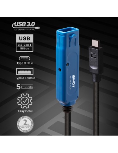 Lindy 43380 cavo USB 5 m USB 3.2 Gen 1 (3.1 Gen 1) USB C USB A Nero