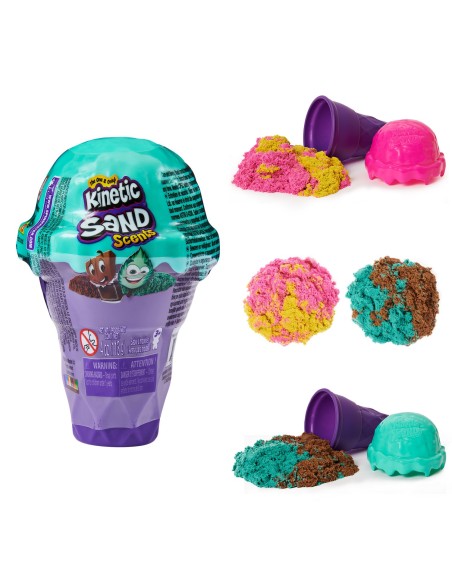 Kinetic Sand , Coni Gelato a sorpresa, 113gr di sabbia naturale profumata in 2 colori - dai 3 anni