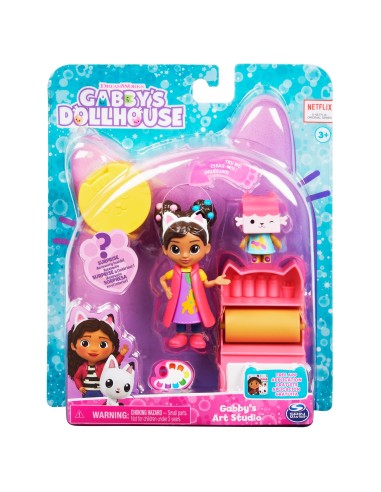 Gabby's Dollhouse Set Art Studio con 2 personaggi giocattolo, 2 accessori, scatola con sorpresa e mobile, giocattolo per
