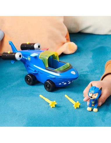 PAW Patrol Aqua Pups, Shark Vehicle trasformabile di Chase con action figure da collezione, giocattoli per bambini dai 3 anni