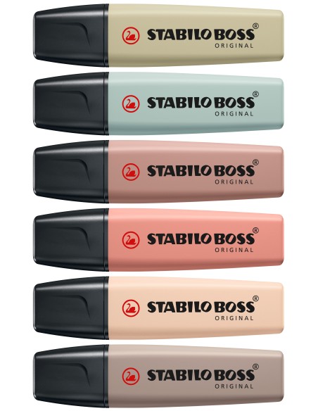 STABILO BOSS NatureColors evidenziatore 6 pz Punta smussata Nero, Bronzo, Marrone, Verde, Grigio, Verde chiaro