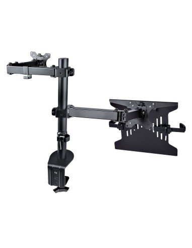 StarTech.com Braccio Monitor da Scrivania con Ripiano VESA Ventilato per Laptop (4.5kg) e Display fino a 32" (8kg), Nero,