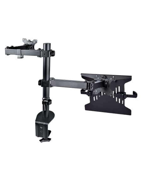 StarTech.com Braccio Monitor da Scrivania con Ripiano VESA Ventilato per Laptop (4.5kg) e Display fino a 32" (8kg), Nero,