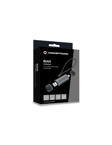 Conceptronic BIAN05G lettore di schede USB 3.2 Gen 1 (3.1 Gen 1) Type-A Type-C Grigio