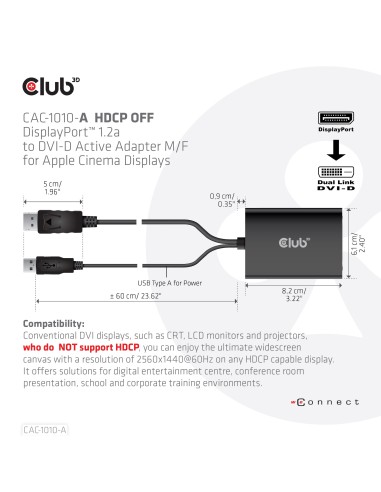 CLUB3D CAC-1010-A cavo e adattatore video 0,6 m DisplayPort DVI-D + USB