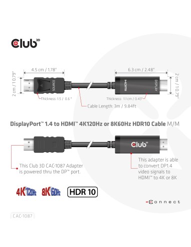 CLUB3D CAC-1087 cavo e adattatore video 3 m DisplayPort HDMI Nero