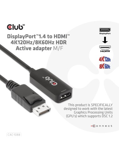 CLUB3D CAC-1088 cavo e adattatore video 0,21 m DisplayPort HDMI Nero