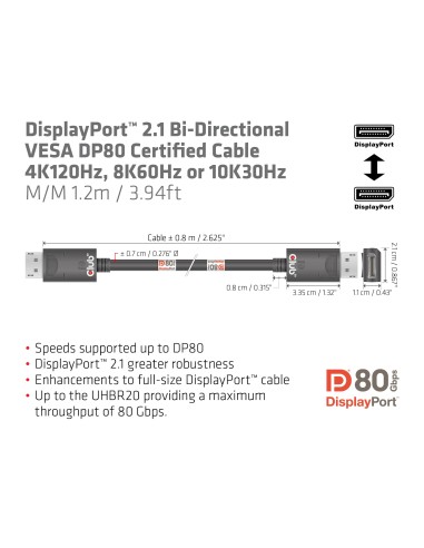 CLUB3D CAC-1091 cavo DisplayPort 1,2 m Nero