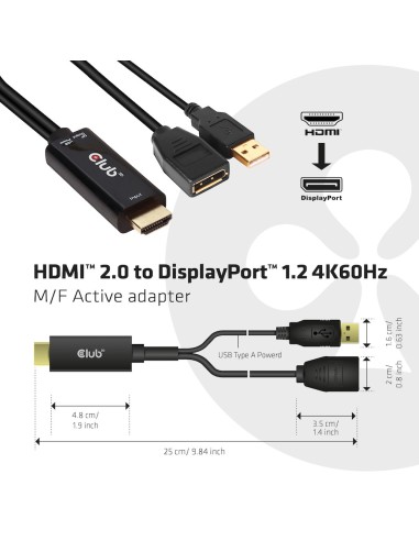 CLUB3D HDMI 2.0 TO DISPLAYPORT 1.2 4K60HZ HDR M F ACTIVE ADAPTER Nero