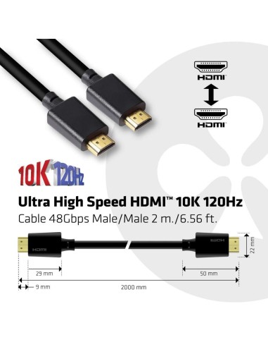 CLUB3D Ultra High Speed HDMI 4K120Hz, 8K60Hz Certified Cable 48Gbps M M 2 m   6.56 ft