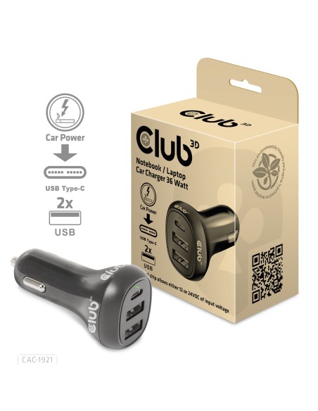 CLUB3D USB KFZ-Ladegerät 1xUSB C 2xUSB A 36W 12 24V retail