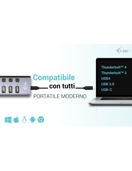 i-tec USB-A USB-C Charging HUB 9port with LAN + Power Adapter 60 W