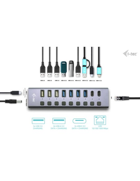 i-tec USB-A USB-C Charging HUB 9port with LAN + Power Adapter 60 W