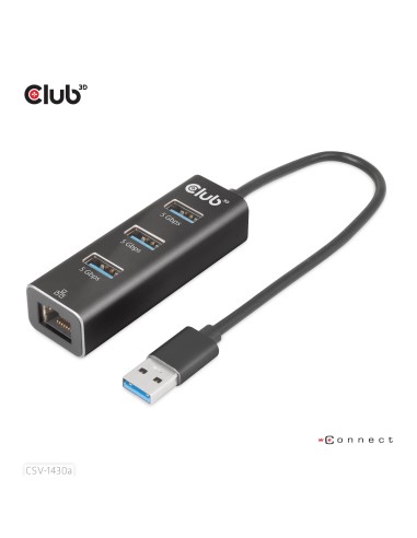 CLUB3D USB 3.2 Gen1 Type-A, 3 Ports Hub with Gigabit Ethernet