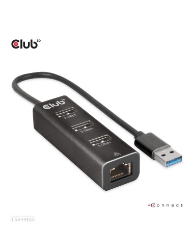 CLUB3D USB 3.2 Gen1 Type-A, 3 Ports Hub with Gigabit Ethernet