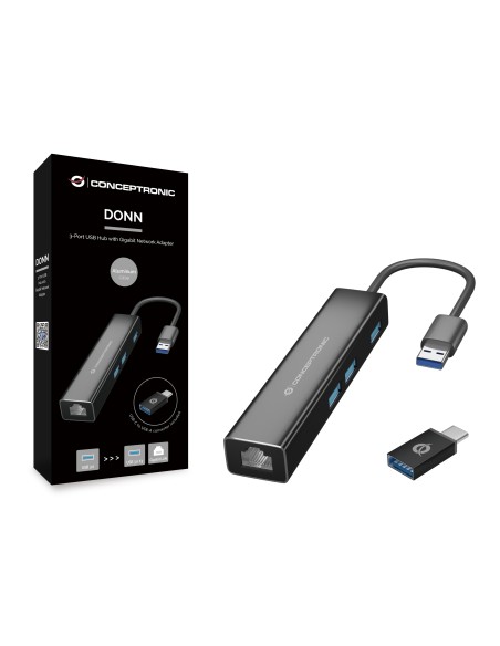 Conceptronic DONN07BA replicatore di porte e docking station per laptop USB 3.2 Gen 1 (3.1 Gen 1) Type-A Nero