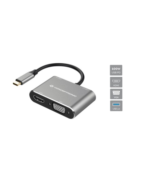Conceptronic DONN16G replicatore di porte e docking station per laptop Cablato USB 3.2 Gen 1 (3.1 Gen 1) Type-C Nero, Argento