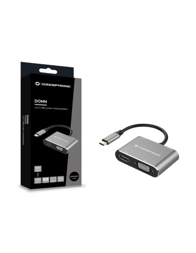 Conceptronic DONN16G replicatore di porte e docking station per laptop Cablato USB 3.2 Gen 1 (3.1 Gen 1) Type-C Nero, Argento