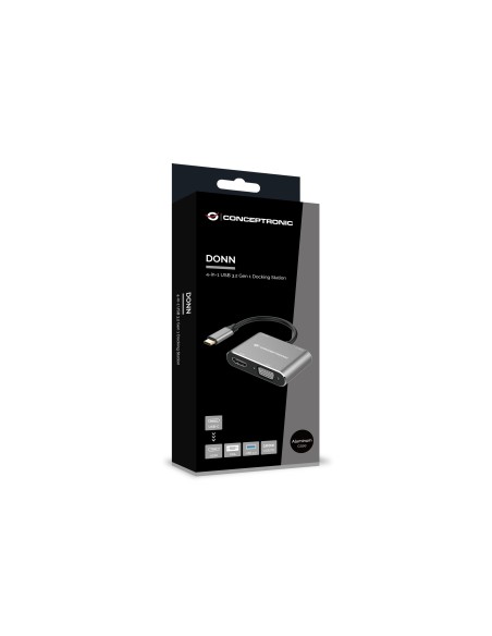 Conceptronic DONN16G replicatore di porte e docking station per laptop Cablato USB 3.2 Gen 1 (3.1 Gen 1) Type-C Nero, Argento