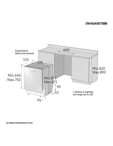 Samsung DW60A8070BB Lavastoviglie da incasso a scomparsa totale Serie 8500 14 coperti B Terzo cesto per posate