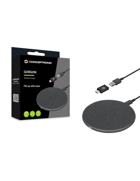 Conceptronic GORGON03G Caricabatterie per dispositivi mobili Auricolare, Smartphone Grigio USB Carica wireless Ricarica rapida