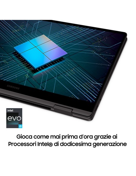 Samsung Galaxy Book2 360 Laptop, Processore Intel EVO i5 di dodicesima generazione, 13.3 Pollici, Windows 11 Home, 8GB RAM, SSD