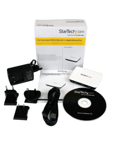 StarTech.com Adattatore di rete NIC USB 3.0 a Ethernet Gigabit con 3 porte hub - Bianco