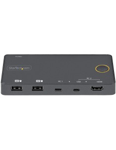 StarTech.com Switch KVM ibrido USB-A + HDMI e USB-C a 2 porte - Monitor singolo HDMI 2.0 4K 60Hz - Switch KVM compatto per 2