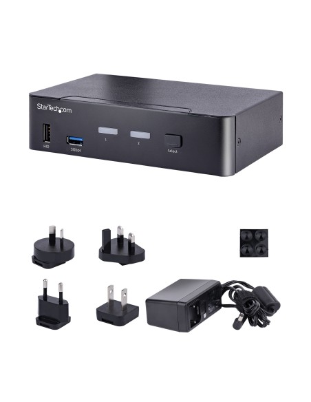 StarTech.com Switch KVM USB C, KVM DisplayPort a 2 porte con video HDR 4K 60Hz UHD, Audio da 3,5 mm, Hub USB con 4x USB HID e