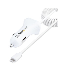 StarTech.com Caricatore da auto a due porte USB con cavo Lightning a spirale integrato da 1m Adattatore accendisigari USB per