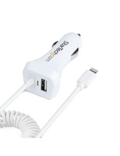 StarTech.com Caricatore da auto a due porte USB con cavo Lightning a spirale integrato da 1m Adattatore accendisigari USB per 2