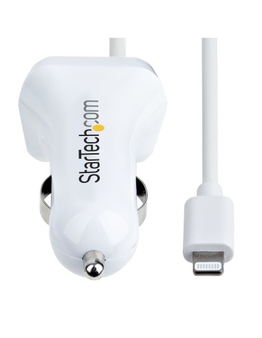 StarTech.com Caricatore da auto a due porte USB con cavo Lightning a spirale integrato da 1m Adattatore accendisigari USB per