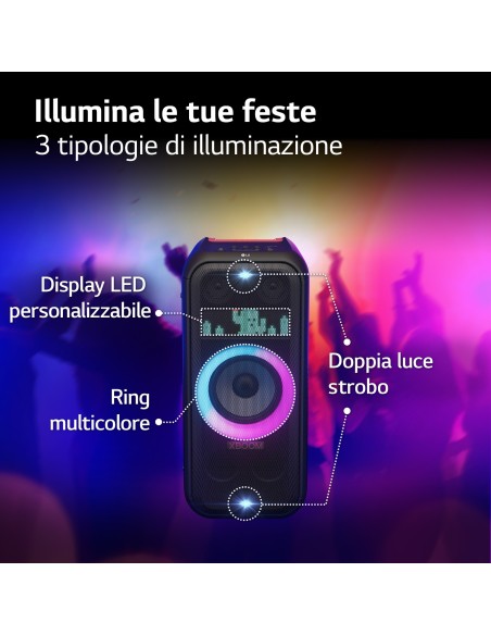 LG XBOOM XL7S, Party Speaker 250W, Woofer da 8'', Illuminazione, Karaoke, Maniglia, Black