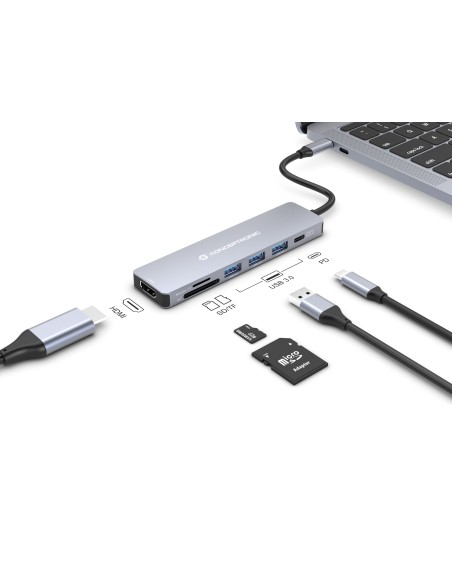 Conceptronic DONN19G replicatore di porte e docking station per laptop Cablato USB 3.2 Gen 1 (3.1 Gen 1) Type-C Grigio