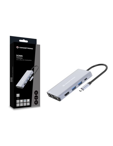 Conceptronic DONN20G replicatore di porte e docking station per laptop Cablato USB 3.2 Gen 1 (3.1 Gen 1) Type-C Grigio