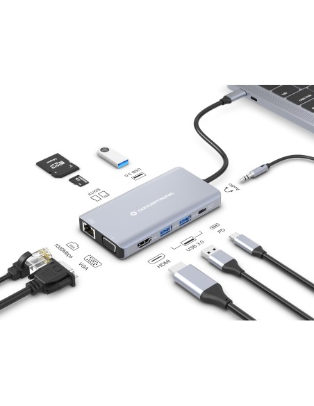 Conceptronic DONN20G replicatore di porte e docking station per laptop Cablato USB 3.2 Gen 1 (3.1 Gen 1) Type-C Grigio