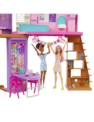 Barbie Casa di Malibu (106 cm) playset casa delle bambole con 2 piani, 6 stanze, ascensore altalena e più di 30 pezzi,