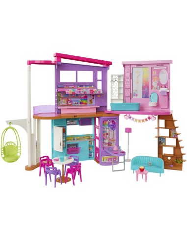 Barbie Casa di Malibu (106 cm) playset casa delle bambole con 2 piani, 6 stanze, ascensore altalena e più di 30 pezzi,