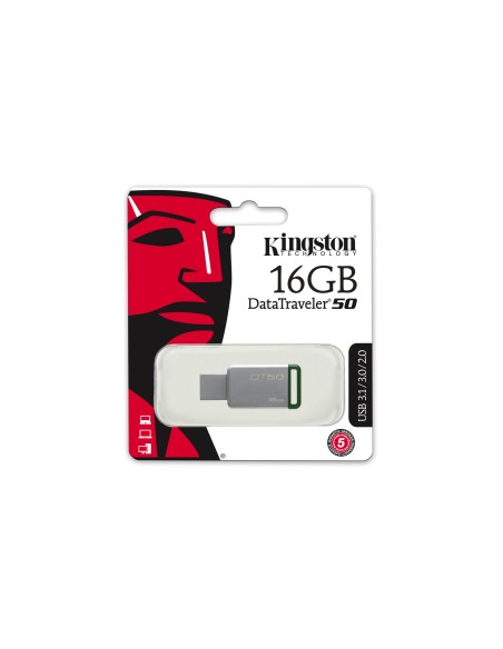 Kingston Technology DataTraveler 50 16GB unità flash USB USB tipo A 3.2 Gen 1 (3.1 Gen 1) Verde, Argento