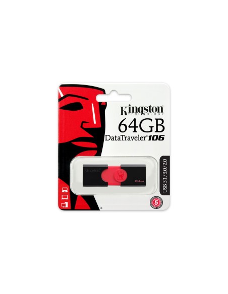 Kingston Technology DataTraveler 106 unità flash USB 64 GB USB tipo A 3.2 Gen 1 (3.1 Gen 1) Nero, Rosso