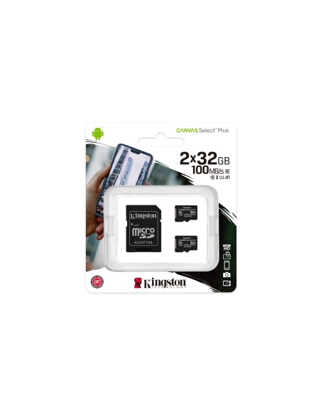 Kingston Technology Scheda micSDHC Canvas Select Plus 100R A1 C10 da 32GB confezione doppia + adattatore singolo