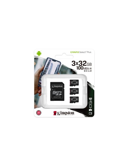 Kingston Technology Scheda micSDHC Canvas Select Plus 100R A1 C10 da 32GB confezione tripla + adattatore singolo